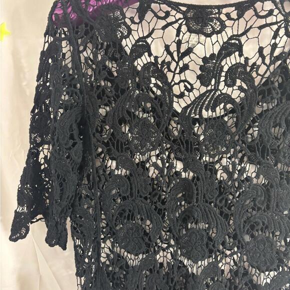 Y2K Black Crochet Boho Whimsigoth 3/4 Sleeve Women’s Top Size M - Picture 12 of 15